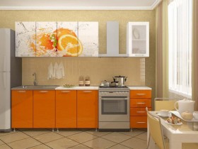 Кухонный гарнитур 1,8м Апельсин (Белый/Оранжевый металлик/Фотопечать апельсин) в Дубинино - dubinino.katalogmebeli.com | фото