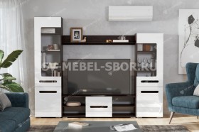 Мебель для гостиной МГС 6 (Исполнение 1/Венге/Белый глянец) в Дубинино - dubinino.katalogmebeli.com | фото